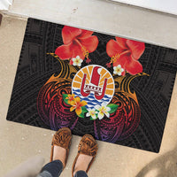 French Polynesia Bastille Day Rubber Doormat Tiare Flower and National Seal Polynesian Pattern LT03 - Polynesian Pride
