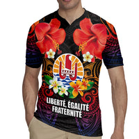French Polynesia Bastille Day Rugby Jersey Tiare Flower and National Seal Polynesian Pattern LT03 - Polynesian Pride