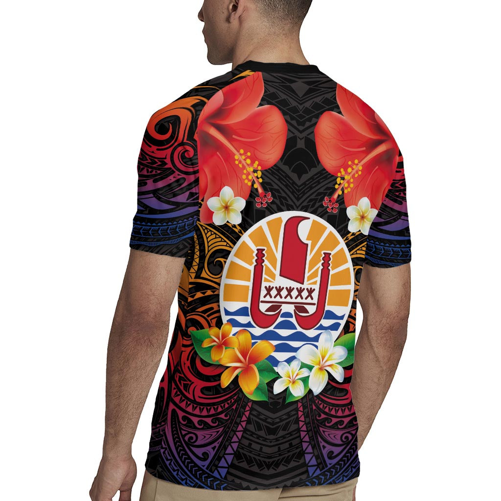French Polynesia Bastille Day Rugby Jersey Tiare Flower and National Seal Polynesian Pattern LT03 - Polynesian Pride