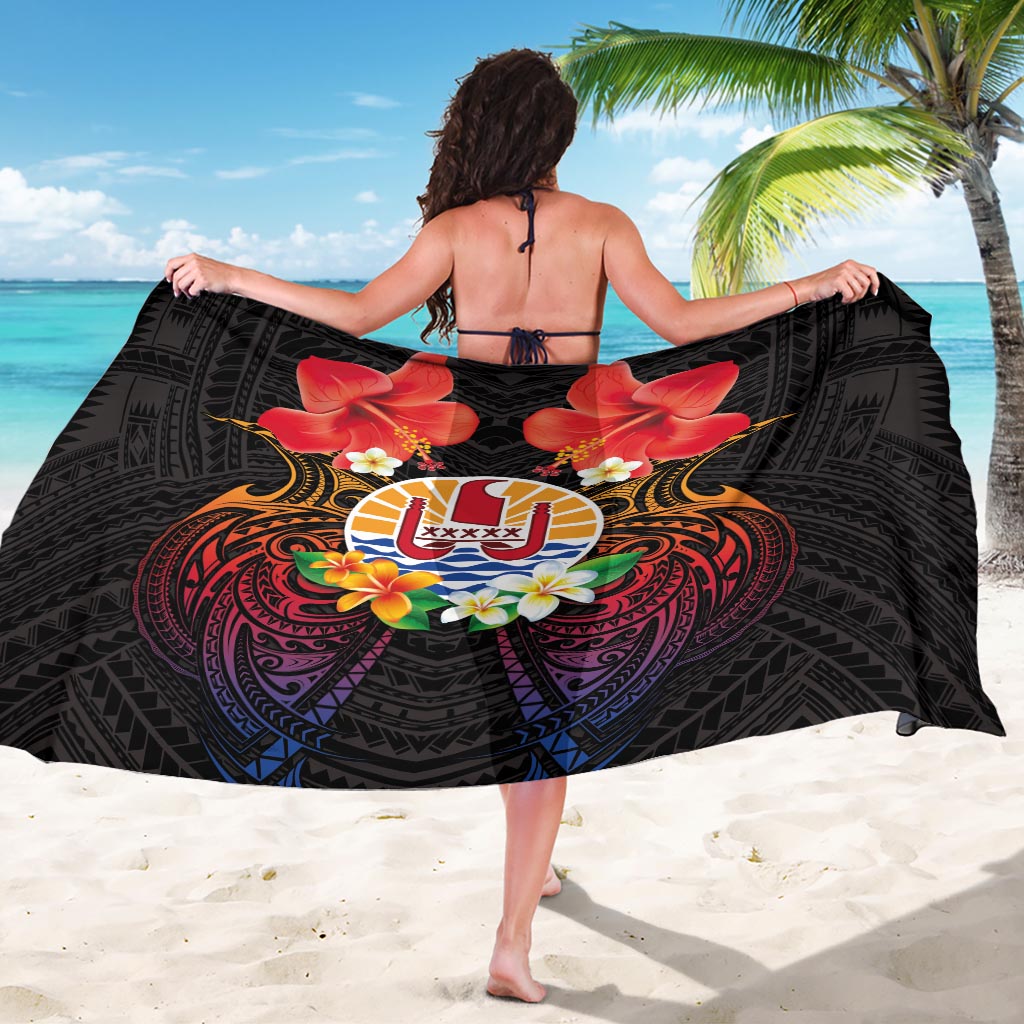 French Polynesia Bastille Day Sarong Tiare Flower and National Seal Polynesian Pattern LT03 - Polynesian Pride