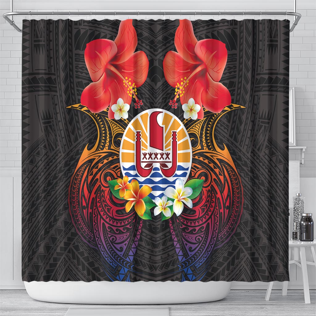 French Polynesia Bastille Day Shower Curtain Tiare Flower and National Seal Polynesian Pattern LT03 - Polynesian Pride