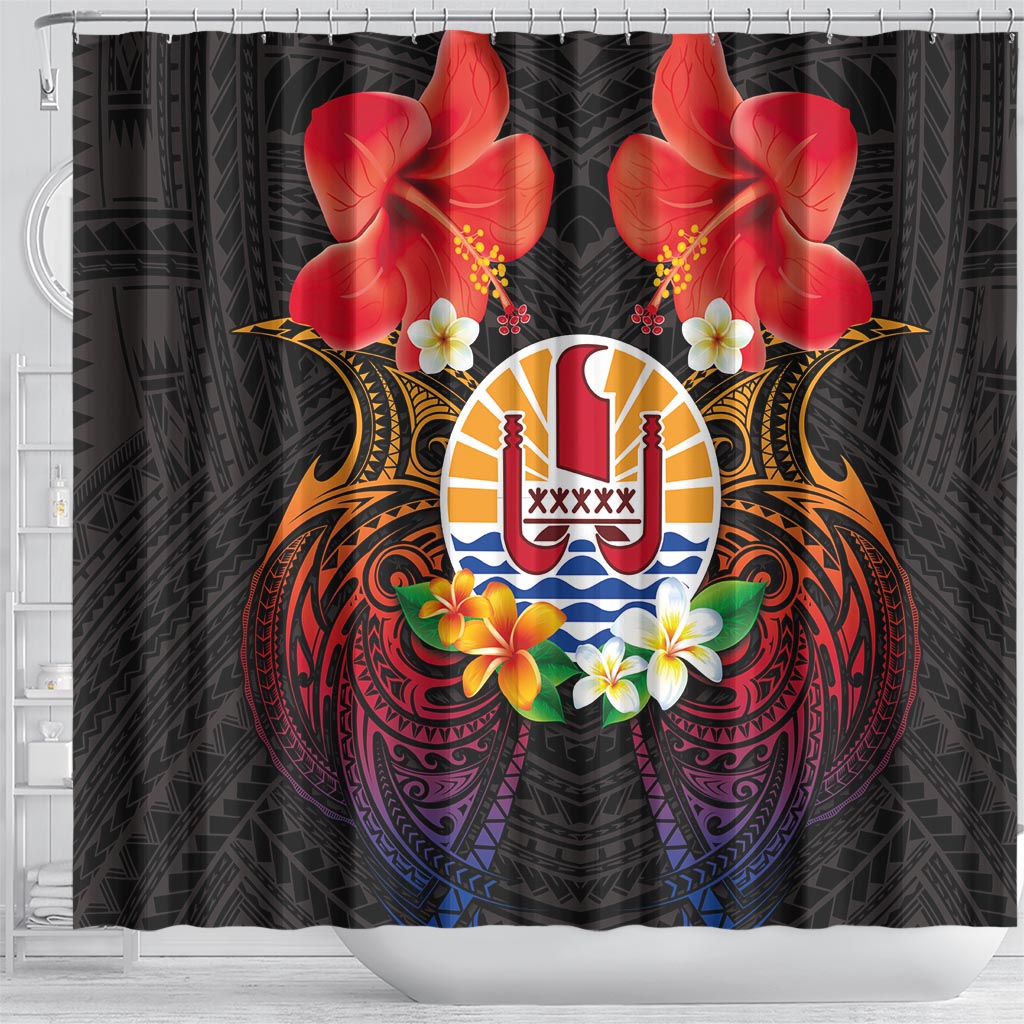 French Polynesia Bastille Day Shower Curtain Tiare Flower and National Seal Polynesian Pattern LT03 - Polynesian Pride