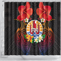 French Polynesia Bastille Day Shower Curtain Tiare Flower and National Seal Polynesian Pattern LT03 - Polynesian Pride