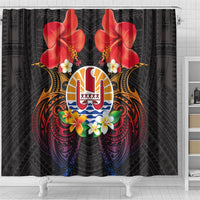 French Polynesia Bastille Day Shower Curtain Tiare Flower and National Seal Polynesian Pattern LT03 - Polynesian Pride