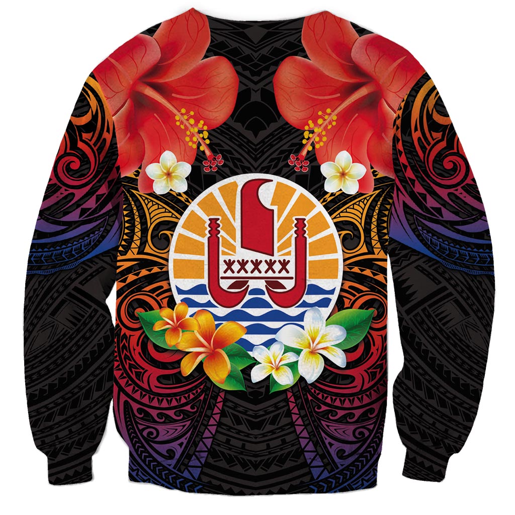 French Polynesia Bastille Day Sweatshirt Tiare Flower and National Seal Polynesian Pattern LT03 - Polynesian Pride