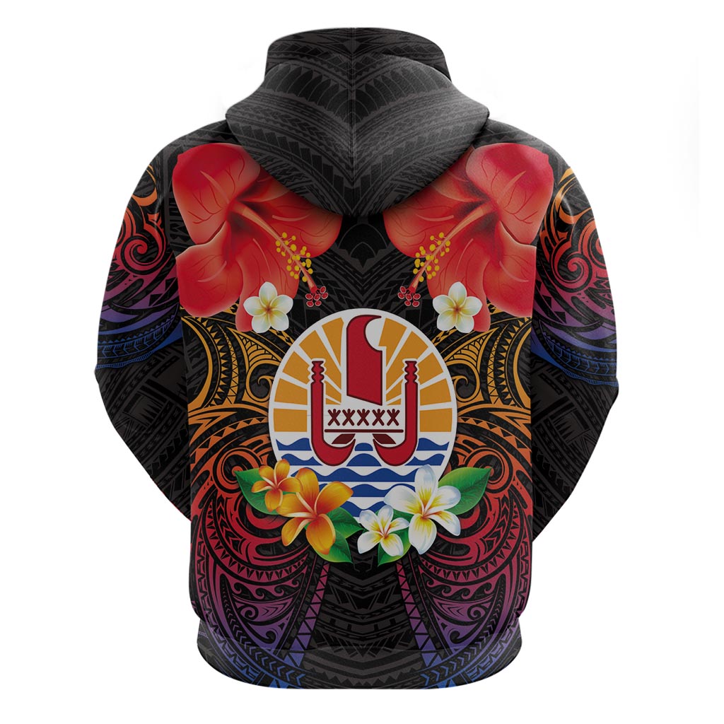 French Polynesia Bastille Day Zip Hoodie Tiare Flower and National Seal Polynesian Pattern LT03 - Polynesian Pride