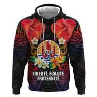 French Polynesia Bastille Day Zip Hoodie Tiare Flower and National Seal Polynesian Pattern LT03 Pullover Hoodie Black - Polynesian Pride