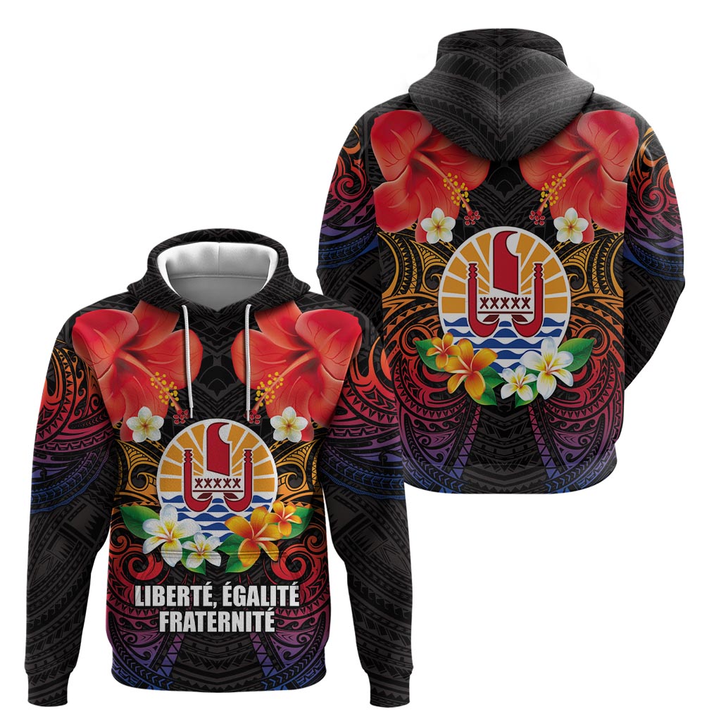 French Polynesia Bastille Day Zip Hoodie Tiare Flower and National Seal Polynesian Pattern LT03 - Polynesian Pride