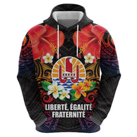 French Polynesia Bastille Day Zip Hoodie Tiare Flower and National Seal Polynesian Pattern LT03 - Polynesian Pride