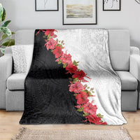 Hawaii Red Hibiscus Flowers Blanket Polynesian Pattern With Half Black White Version LT03 - Polynesian Pride