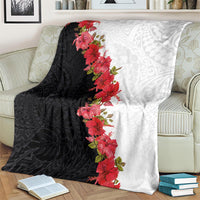 Hawaii Red Hibiscus Flowers Blanket Polynesian Pattern With Half Black White Version LT03 - Polynesian Pride