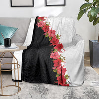 Hawaii Red Hibiscus Flowers Blanket Polynesian Pattern With Half Black White Version LT03 - Polynesian Pride