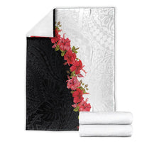 Hawaii Red Hibiscus Flowers Blanket Polynesian Pattern With Half Black White Version LT03 - Polynesian Pride