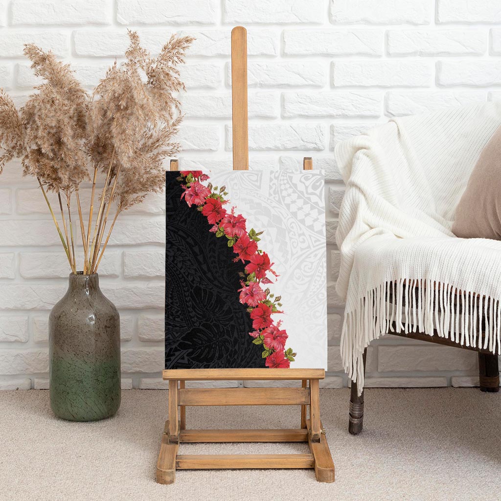Hawaii Red Hibiscus Flowers Canvas Wall Art Polynesian Pattern With Half Black White Version LT03 - Polynesian Pride