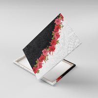 Hawaii Red Hibiscus Flowers Canvas Wall Art Polynesian Pattern With Half Black White Version LT03 With Frame Black - Polynesian Pride