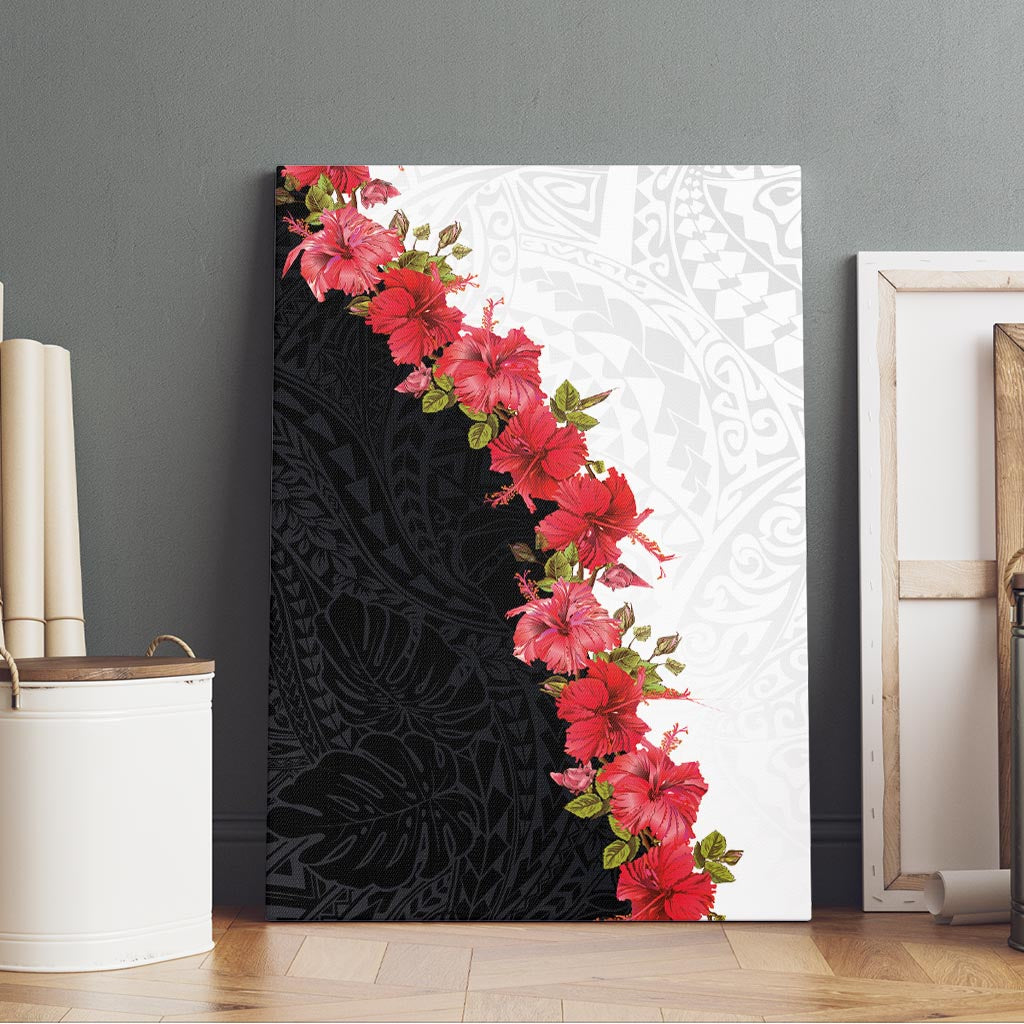 Hawaii Red Hibiscus Flowers Canvas Wall Art Polynesian Pattern With Half Black White Version LT03 - Polynesian Pride