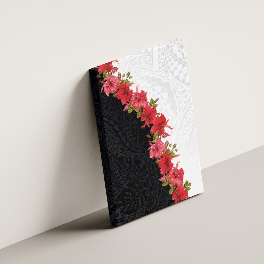 Hawaii Red Hibiscus Flowers Canvas Wall Art Polynesian Pattern With Half Black White Version LT03 - Polynesian Pride