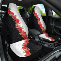 Hawaii Red Hibiscus Flowers Car Seat Cover Polynesian Pattern With Half Black White Version LT03 One Size Black - Polynesian Pride