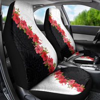 Hawaii Red Hibiscus Flowers Car Seat Cover Polynesian Pattern With Half Black White Version LT03 - Polynesian Pride