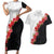 Hawaii Red Hibiscus Flowers Couples Matching Short Sleeve Bodycon Dress and Hawaiian Shirt Polynesian Pattern With Half Black White Version