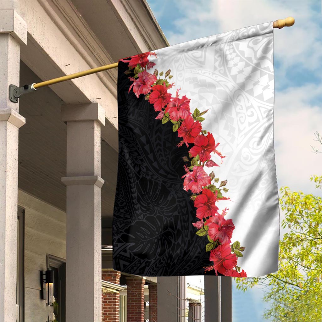 Hawaii Red Hibiscus Flowers Garden Flag Polynesian Pattern With Half Black White Version LT03 House Flag Black - Polynesian Pride