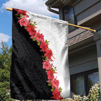 Hawaii Red Hibiscus Flowers Garden Flag Polynesian Pattern With Half Black White Version LT03 - Polynesian Pride