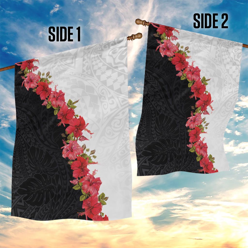 Hawaii Red Hibiscus Flowers Garden Flag Polynesian Pattern With Half Black White Version LT03 - Polynesian Pride