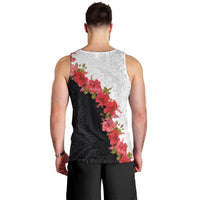 Hawaii Red Hibiscus Flowers Men Tank Top Polynesian Pattern With Half Black White Version LT03 - Polynesian Pride