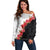 Hawaii Red Hibiscus Flowers Off Shoulder Sweater Polynesian Pattern With Half Black White Version