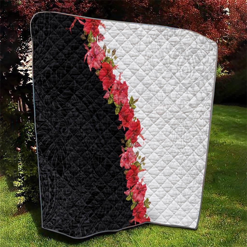 Hawaii Red Hibiscus Flowers Quilt Polynesian Pattern With Half Black White Version LT03 - Polynesian Pride
