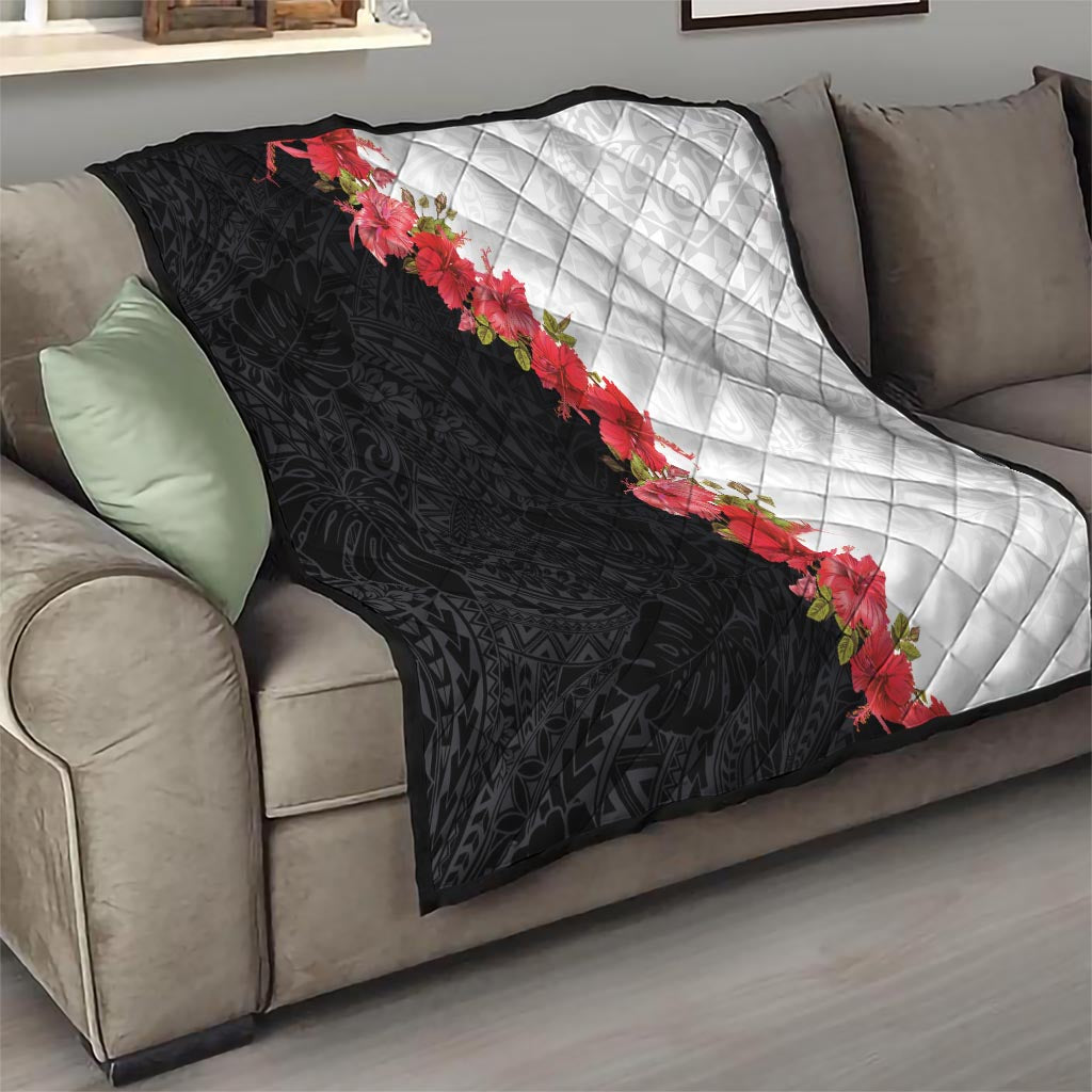 Hawaii Red Hibiscus Flowers Quilt Polynesian Pattern With Half Black White Version LT03 - Polynesian Pride