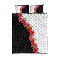 Hawaii Red Hibiscus Flowers Quilt Bed Set Polynesian Pattern With Half Black White Version LT03 - Polynesian Pride