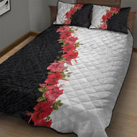 Hawaii Red Hibiscus Flowers Quilt Bed Set Polynesian Pattern With Half Black White Version LT03 - Polynesian Pride