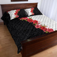 Hawaii Red Hibiscus Flowers Quilt Bed Set Polynesian Pattern With Half Black White Version LT03 - Polynesian Pride