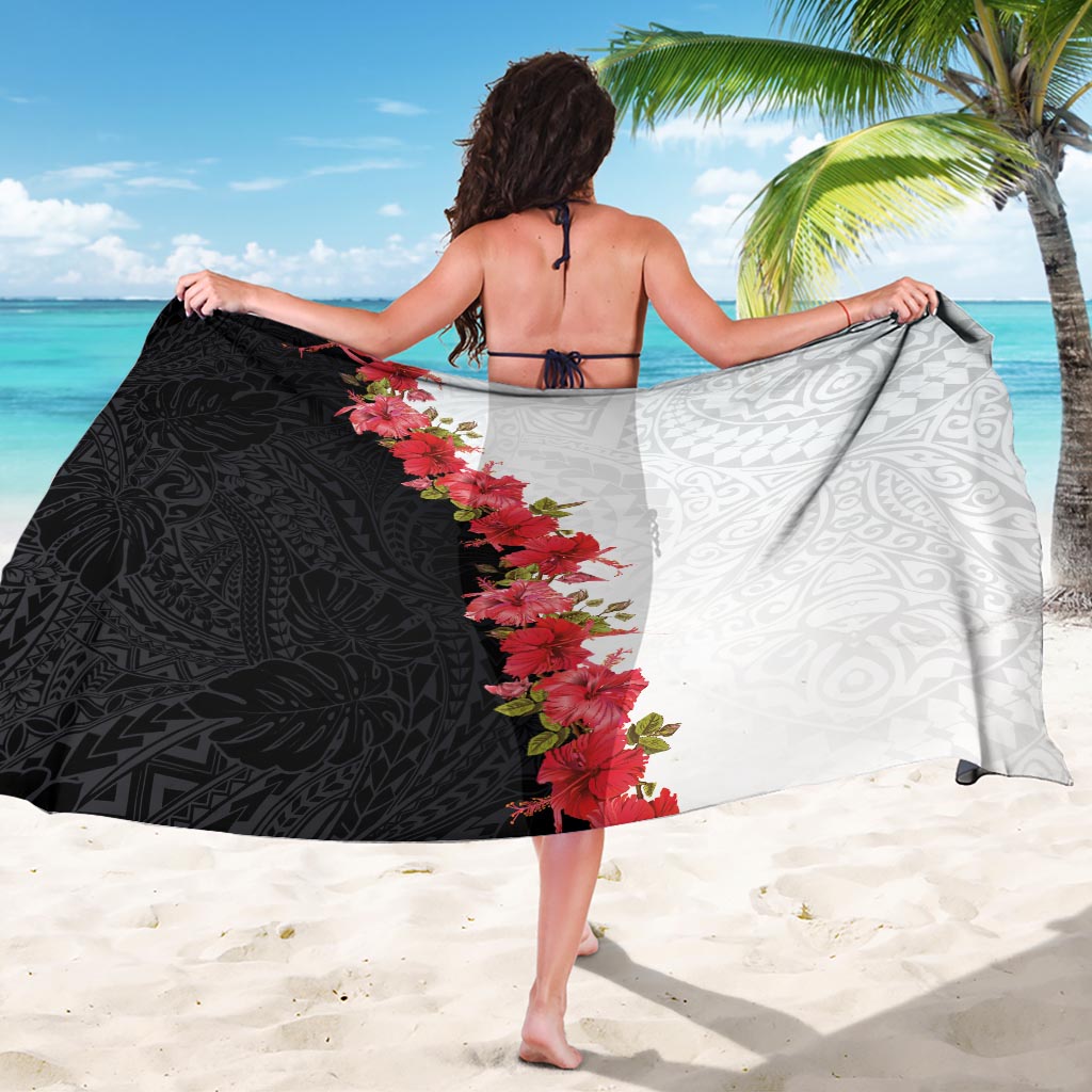Hawaii Red Hibiscus Flowers Sarong Polynesian Pattern With Half Black White Version LT03 - Polynesian Pride