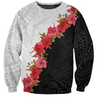 Hawaii Red Hibiscus Flowers Sweatshirt Polynesian Pattern With Half Black White Version LT03 Unisex Black - Polynesian Pride