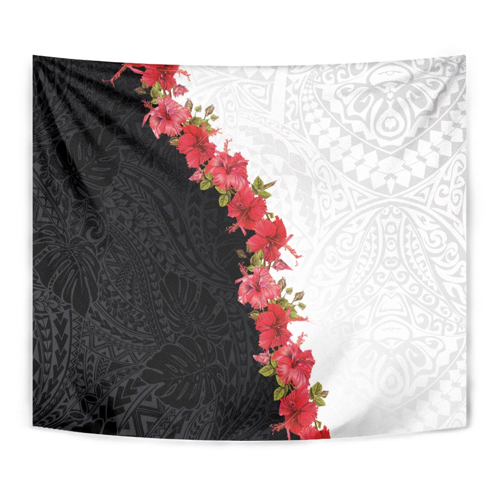 Hawaii Red Hibiscus Flowers Tapestry Polynesian Pattern With Half Black White Version LT03 - Polynesian Pride