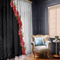 Hawaii Red Hibiscus Flowers Window Curtain Polynesian Pattern With Half Black White Version LT03 - Polynesian Pride