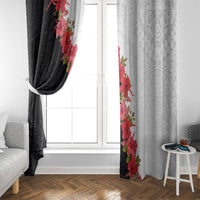 Hawaii Red Hibiscus Flowers Window Curtain Polynesian Pattern With Half Black White Version LT03 - Polynesian Pride