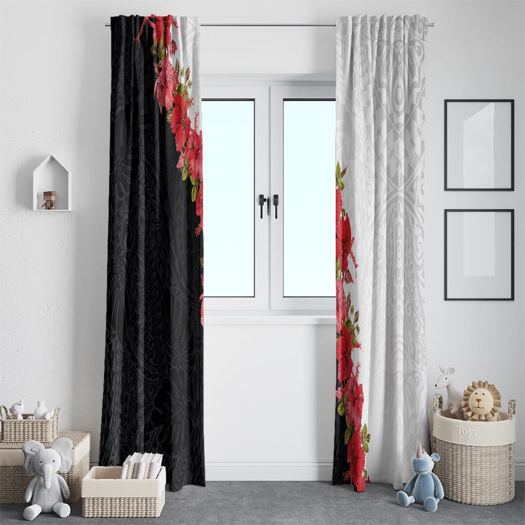 Hawaii Red Hibiscus Flowers Window Curtain Polynesian Pattern With Half Black White Version LT03 - Polynesian Pride