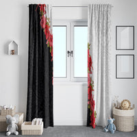 Hawaii Red Hibiscus Flowers Window Curtain Polynesian Pattern With Half Black White Version LT03 - Polynesian Pride