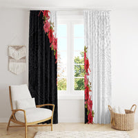 Hawaii Red Hibiscus Flowers Window Curtain Polynesian Pattern With Half Black White Version LT03 - Polynesian Pride