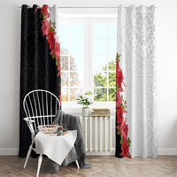 Hawaii Red Hibiscus Flowers Window Curtain Polynesian Pattern With Half Black White Version LT03 - Polynesian Pride