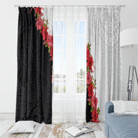 Hawaii Red Hibiscus Flowers Window Curtain Polynesian Pattern With Half Black White Version LT03 - Polynesian Pride