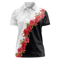 Hawaii Red Hibiscus Flowers Women Polo Shirt Polynesian Pattern With Half Black White Version LT03 Female Black - Polynesian Pride