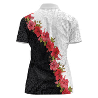Hawaii Red Hibiscus Flowers Women Polo Shirt Polynesian Pattern With Half Black White Version LT03 - Polynesian Pride