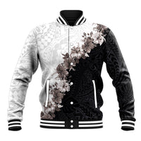 Hawaii Grayscale Hibiscus Flowers Baseball Jacket Polynesian Pattern With Half Black White Version LT03 Unisex Black - Polynesian Pride