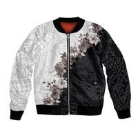 Hawaii Grayscale Hibiscus Flowers Bomber Jacket Polynesian Pattern With Half Black White Version LT03 Unisex Black - Polynesian Pride