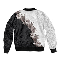 Hawaii Grayscale Hibiscus Flowers Bomber Jacket Polynesian Pattern With Half Black White Version LT03 - Polynesian Pride
