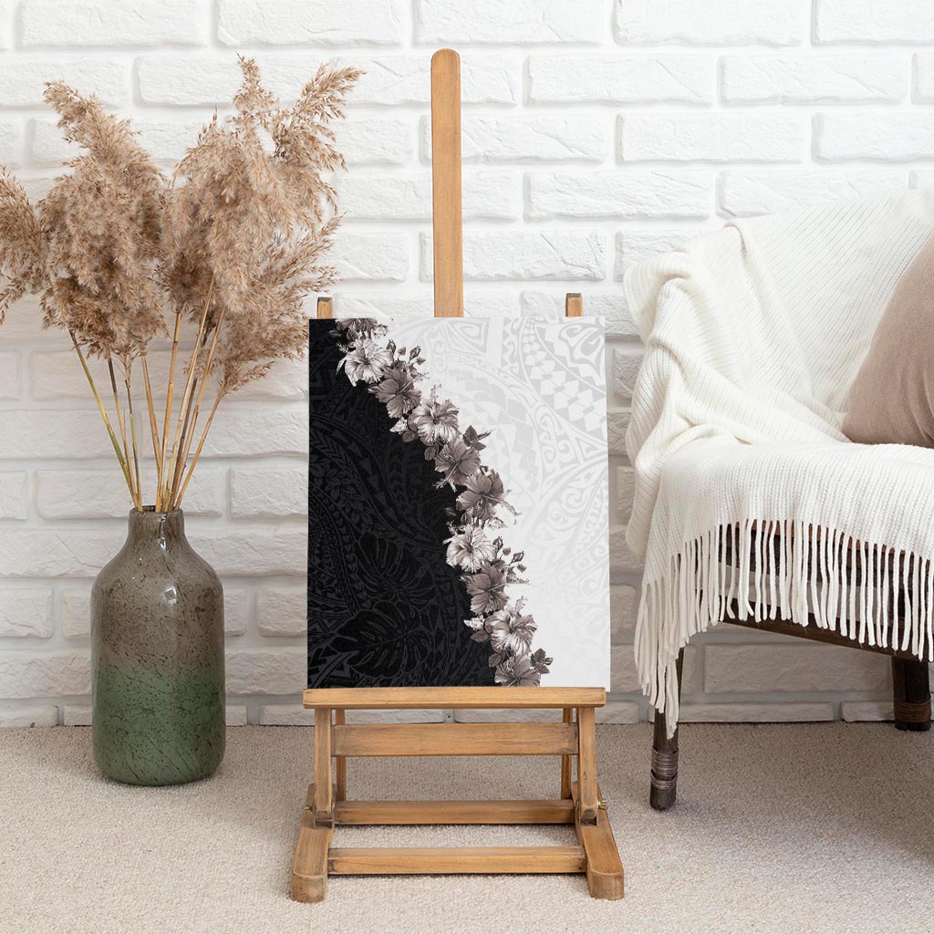 Hawaii Grayscale Hibiscus Flowers Canvas Wall Art Polynesian Pattern With Half Black White Version LT03 - Polynesian Pride
